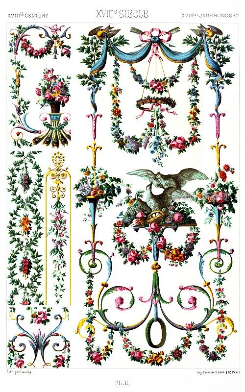 18世纪-装饰画-迷人的装饰，Gerard Van Spaendonck，著名的荷兰画家(6个图案)，彩色装饰1885。